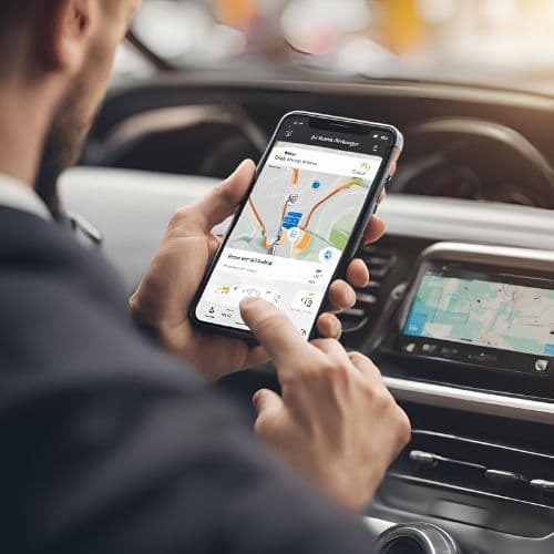 Telefoonscherm met een statusupdate van de chauffeur